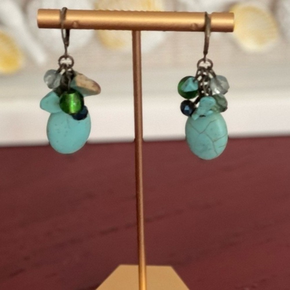 Fashion Jewelry Blue Faux Turquoise Dangle Earrings # 223